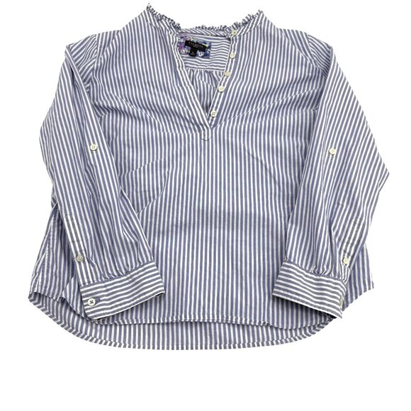 Talbots Petite Striped Cotton Blouse SP Blue/White Pullover Long Sleeves - Picture 1 of 5